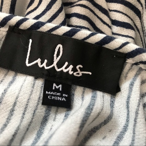 Lulu’s Ivory Navy Blue Striped Halter Fortuitous Romper - Picture 7 of 9